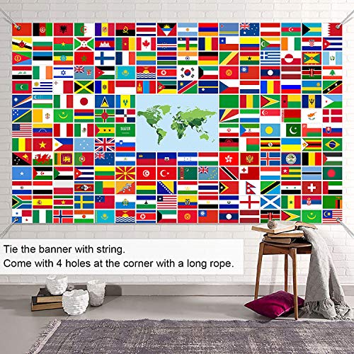 Fdceligoo World Flags Banner International Welcome Banners World Global Flag Country Flags Banner for Backdrop Decoration, 5.3 × 3.2 ft