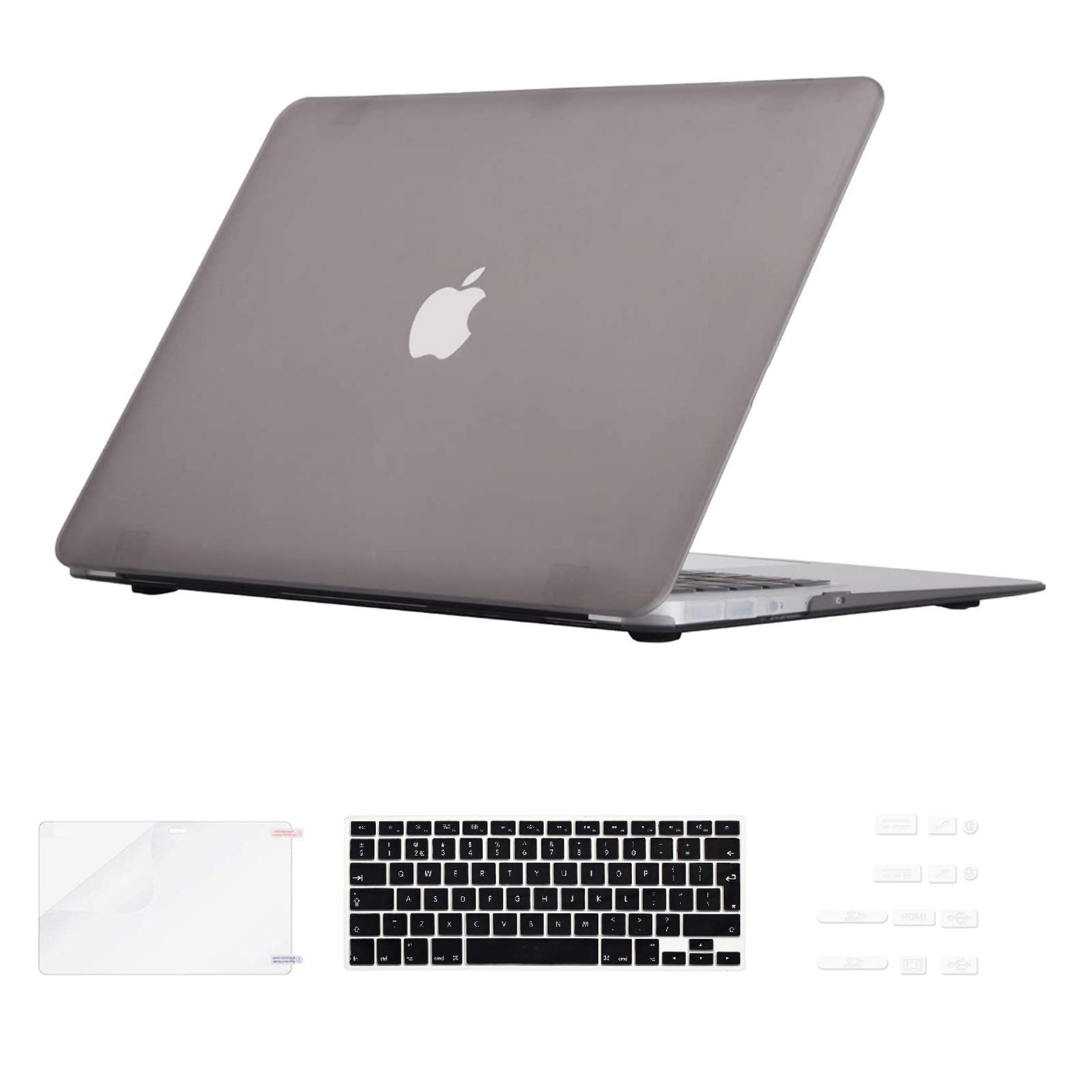 i-Buy Matte Rubberized Hard Case Cover with Screen protector, Silicone Keyboard Cover and Anti Dust Plug For Apple MacBook Macbook Air 13.3 inch Gray