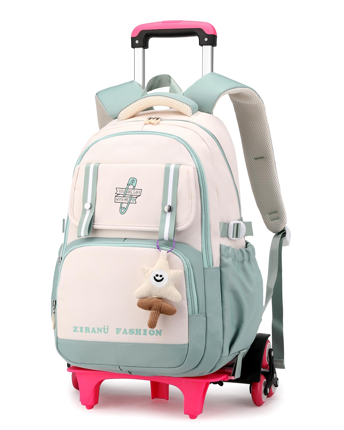 Tanou Mochila con Ruedas Niña, Mochilas Escolares con Ruedas Grande para Niñas y Chicas, Resistentes Mochila Carro Niña de 8-14 Años para Escolar Viaje, Verde