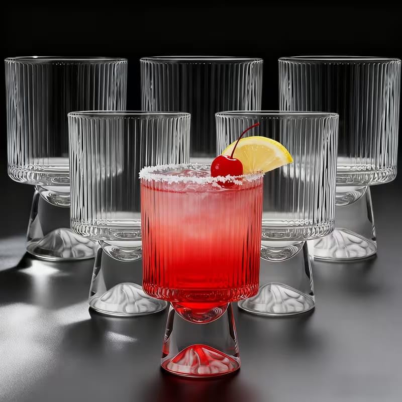 Image of PrimeWorld Italian Premium Juice & Water Glasses Set of 6 - 340ml | Diamond Design Transparent Drinking Tumblers for Water, Juice & Cocktails