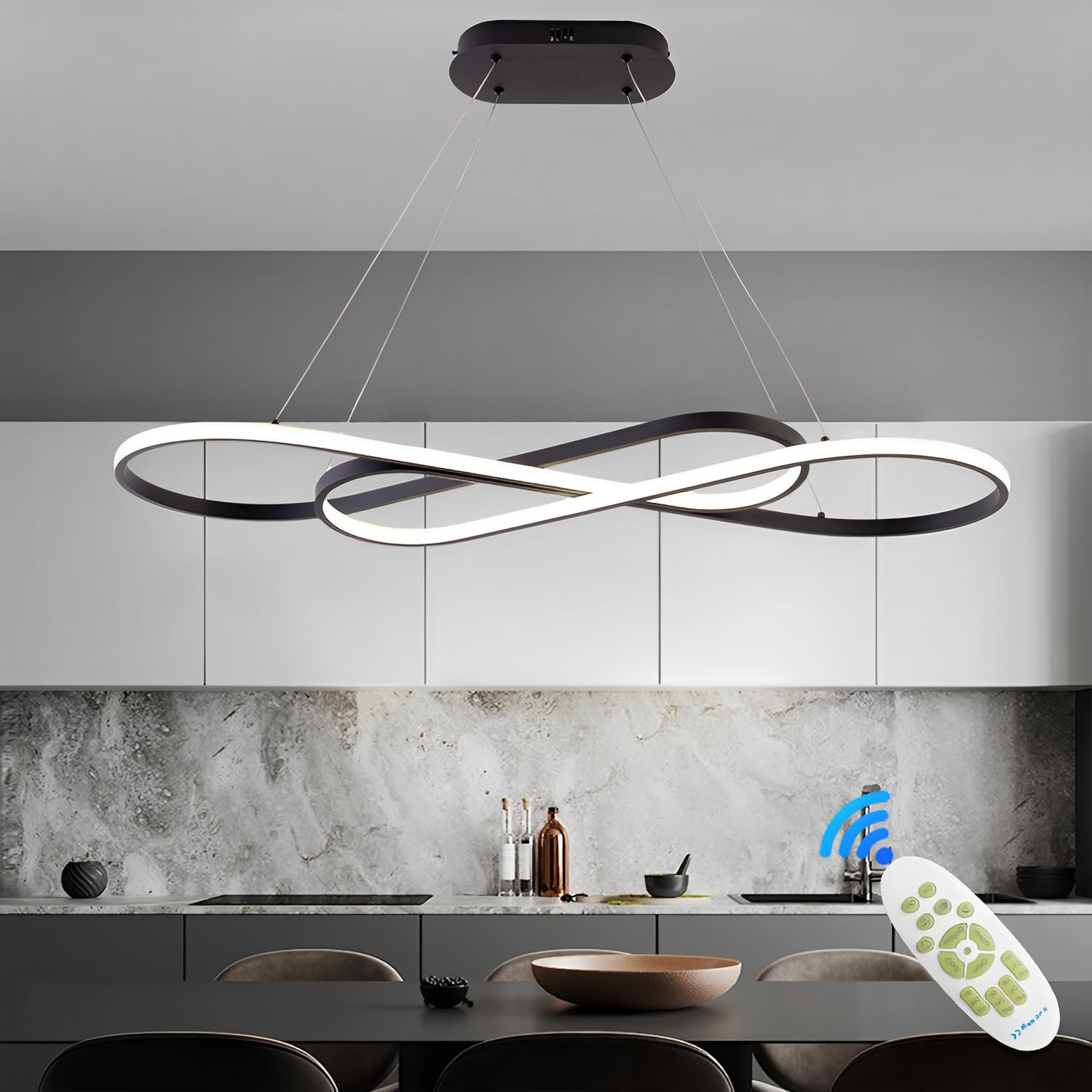 Lámpara Colgante LED Lamparas de techo Salon, 57W Modernas Lamparas de techo Regulable, Lámpara Colgantes Altura Ajustable Luz Lamparas de Comedor, Para Salón, Dormitorio y Comedor, Negro