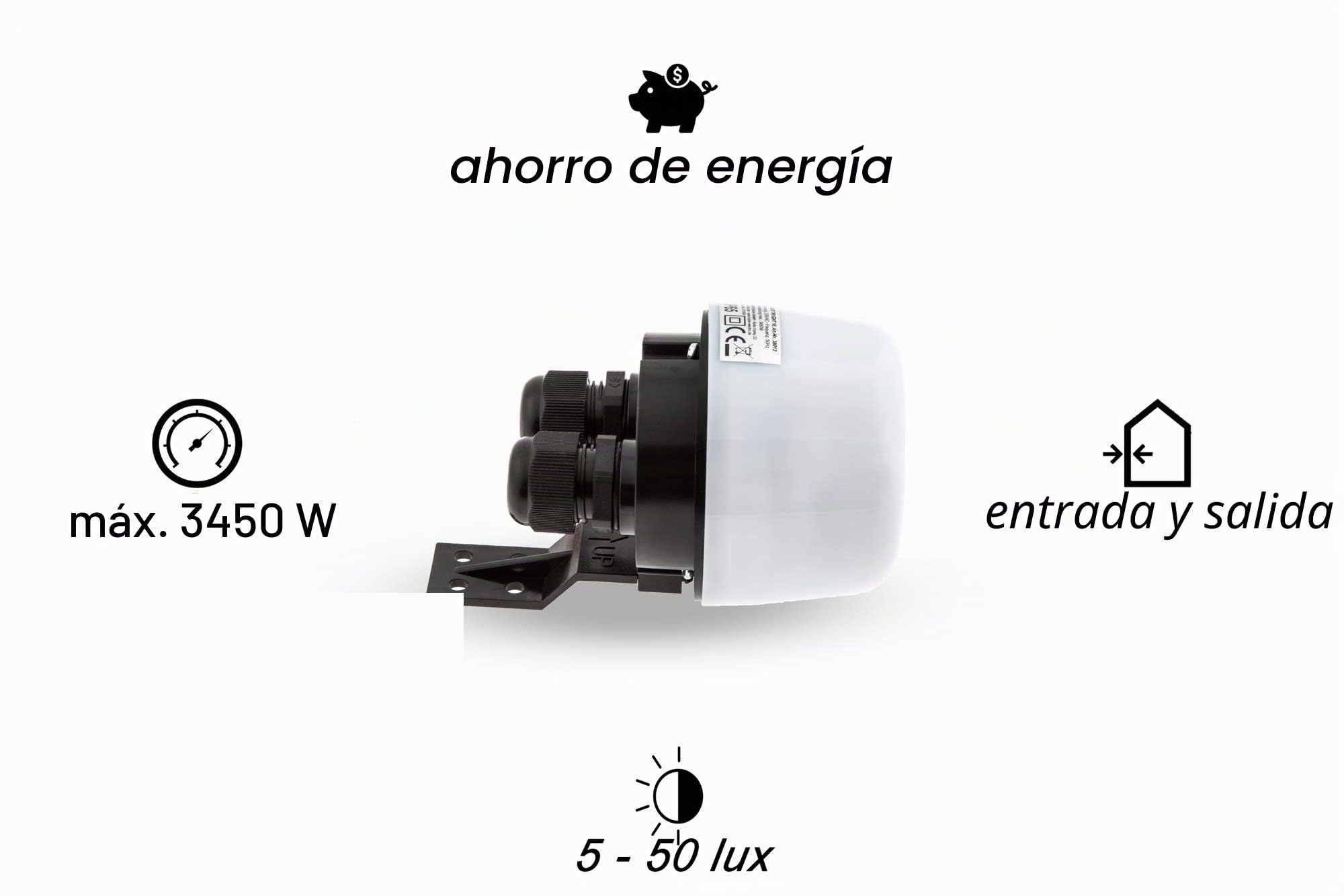 HUBER Twilight 10 Interruptor crepuscular para Exteriores, Sensor crepuscular Ajustable [5-50 Lux], protección IP65 I Interruptor crepuscular de Superficie 230V, 2 entradas de Cable