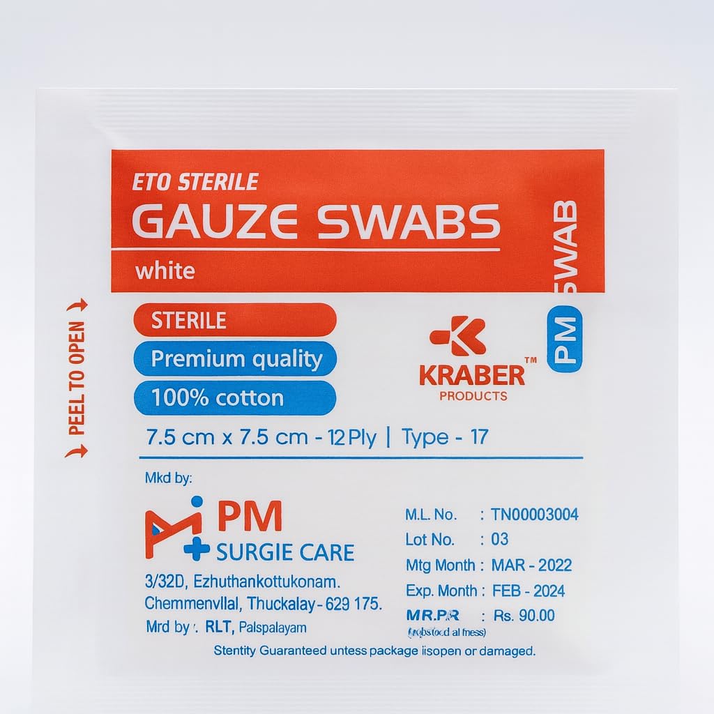 KRABER PRODUCTS Sterile Gauze Size 7.5Cm X 7.5Cm 12Ply 5Pcs In Sterile Pack Bp Type 17(1)