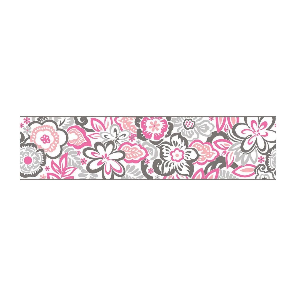 York Wallcoverings Growing Up Kids Islamorada Removable Wallpaper Border White, Grey, Black, Pinks