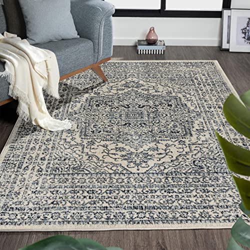 LUXE WEAVERS Alfombra marroquí bohemia de 5 x 7, no desprende pelusa, resistente a las manchas, color marfil