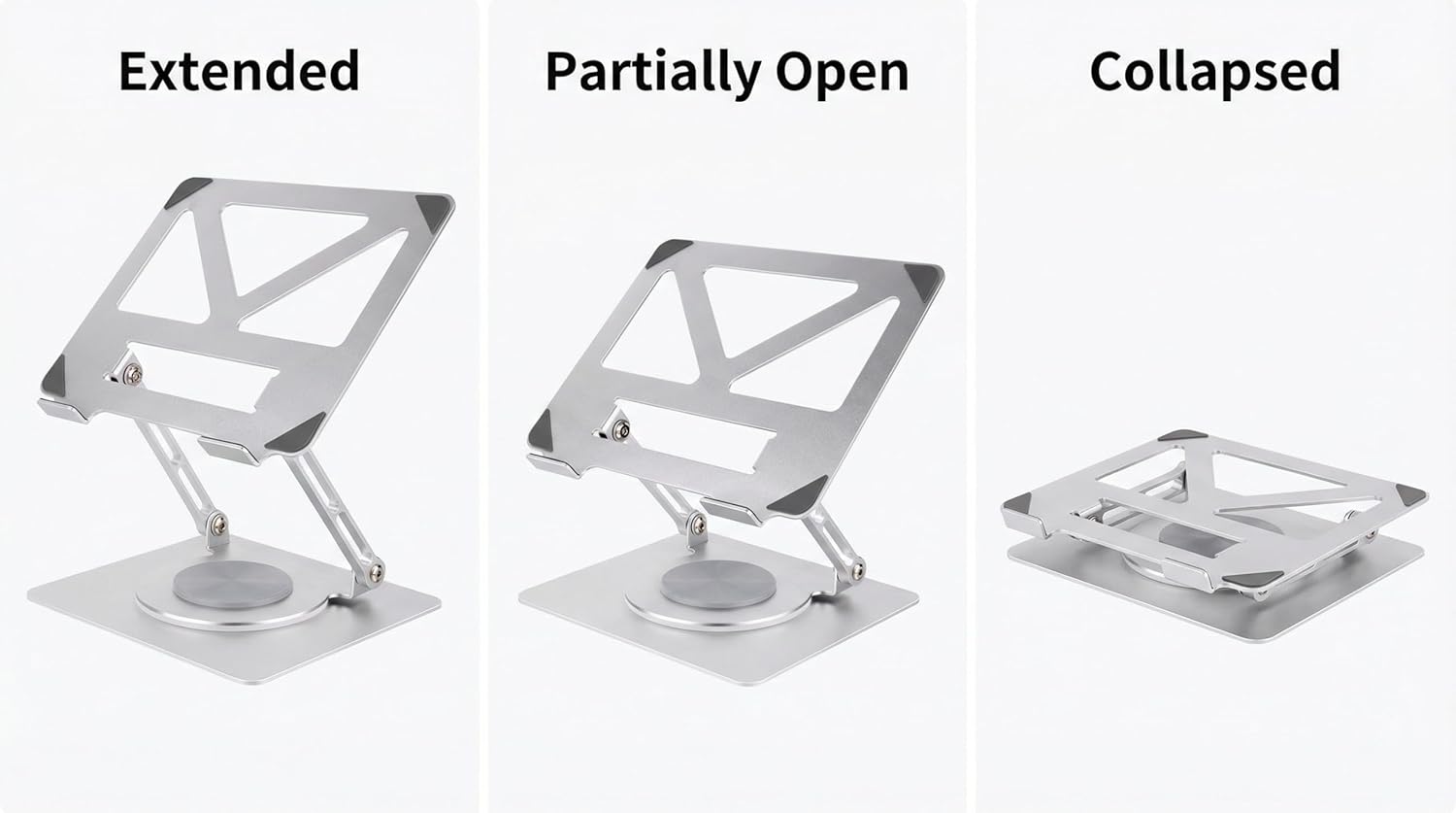 360 Rotating Aluminum Laptop Stand, Adjustable & Foldable Ergonomic Computer Stand, Compatible with MacBook, iPad, Dell, HP up to 16 Inches for Home & Office, Silver