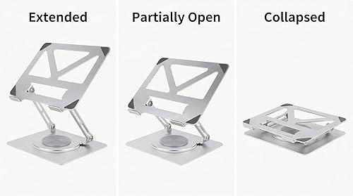 Miniatura 4 de Soporte para laptop con base giratoria de 360°, elevador ergonómico para computadora para escritorio, altura ajustable multiángulo, soporte plegable