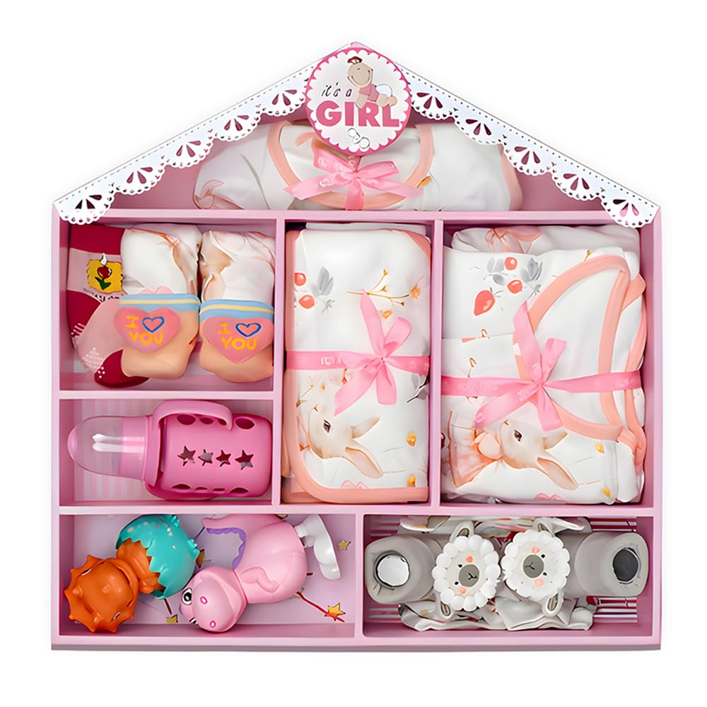 Little Surprise Box 22 Pcs Baby Wooden Dollhouse New Bron Baby Hamper Pink (6-12 Months)-image-35