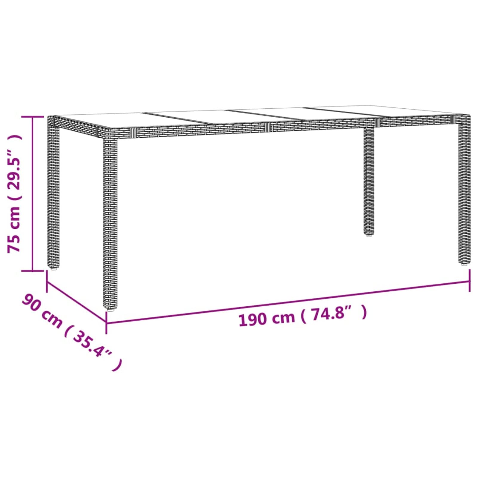 GuyAna Tavolo da Giardino Piano Vetro Beige Polyrattan Vetro Temperato,Tavolo da Giardino,Tavolo Giardino,Tavolo da Esterno(SPU:319556)