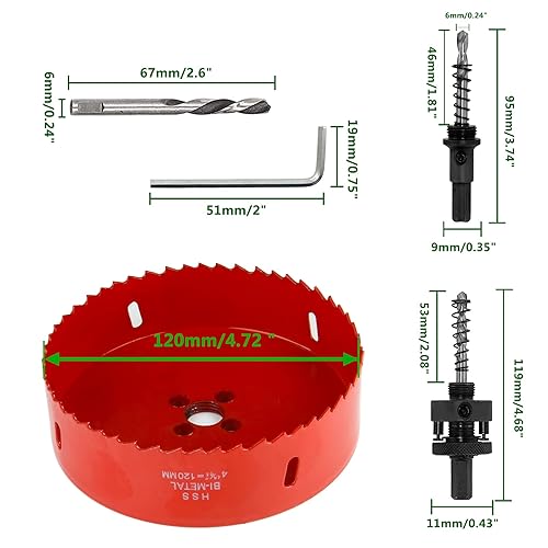 Vista 222 de Luomorgo - Sierra perforadora de 4 pulgadas/100 mm, acero de alta velocidad, profundidad de corte 1 1/4 pulgadas, adaptador de broca hexagonal