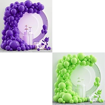 NISOCY Lime Green and Purple Balloon Garland Arch Kit, 204Pcs 18In 12In 10In 5In Halloween Balloons with Different Sizes for Baby Shower Birthday Party Christmas Decorations