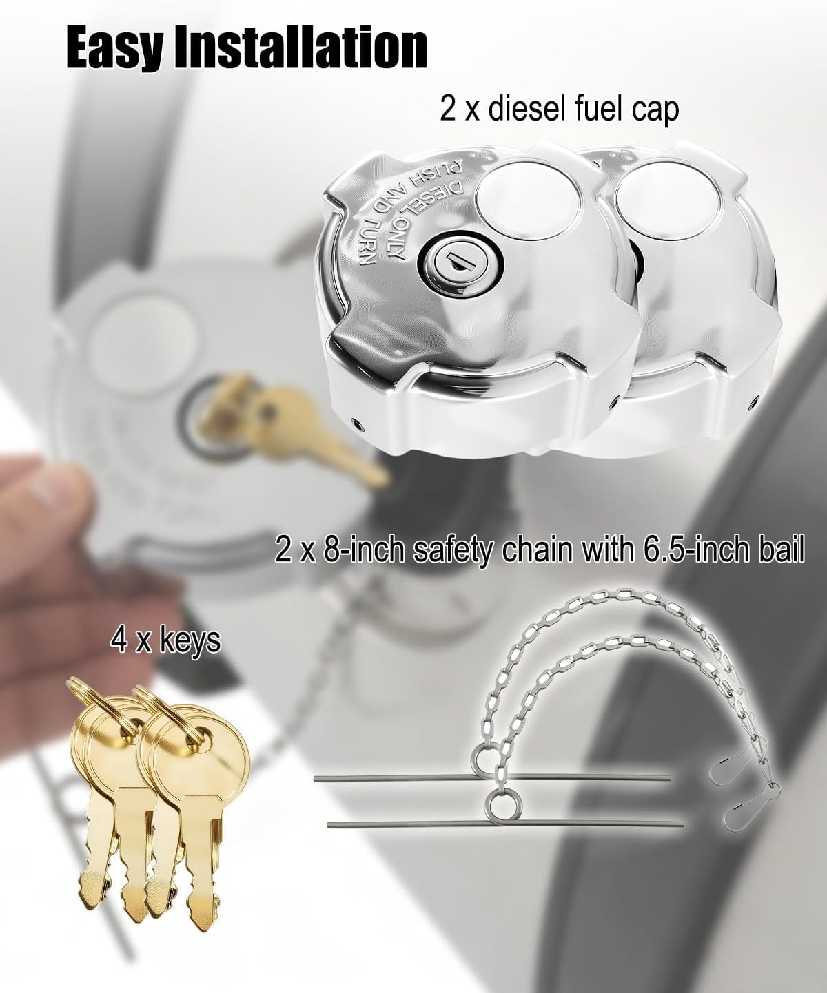 3" Female 1/4 Turn Locking Truck Fuel Tank Cap Fits for Freightliner Cascadia 125 Century 112 Columbia 112 120 Replace 03-37017-000 03-37017-002, 2 Pcs