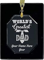 Vista 7 de LaserGram Personalized Glass Christmas Ornament, World's Greatest Dad, Custom Laser Engraved Gift Idea (Diamond Shape)