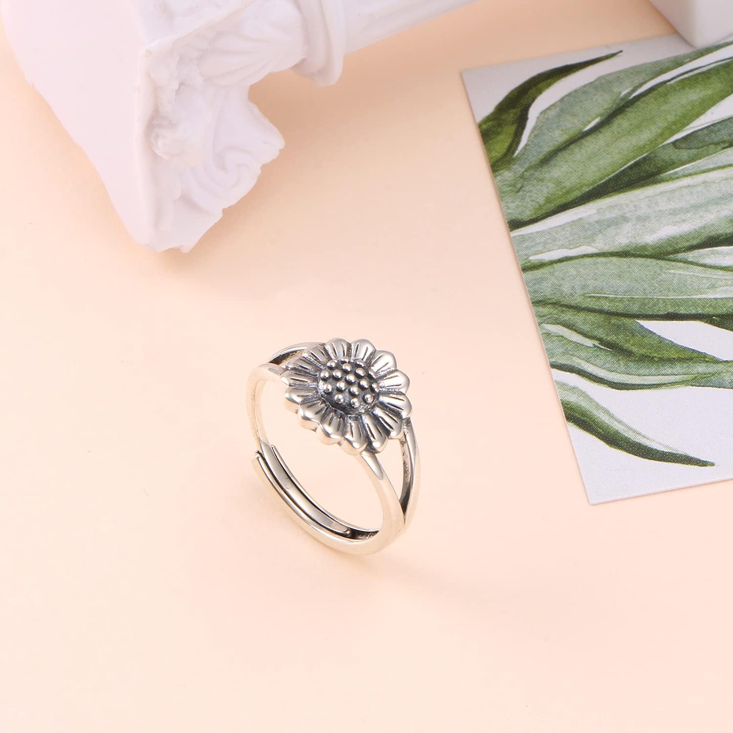 925 Sterling Silver Flower Ring Vintage SunFlower/Lotus/Rose/Mandala Floral Boho Stackable Adjustable Celtic Rings Festivals Present For Women Thumb Ring For Unique Jewelry Christmas Party - Image 2