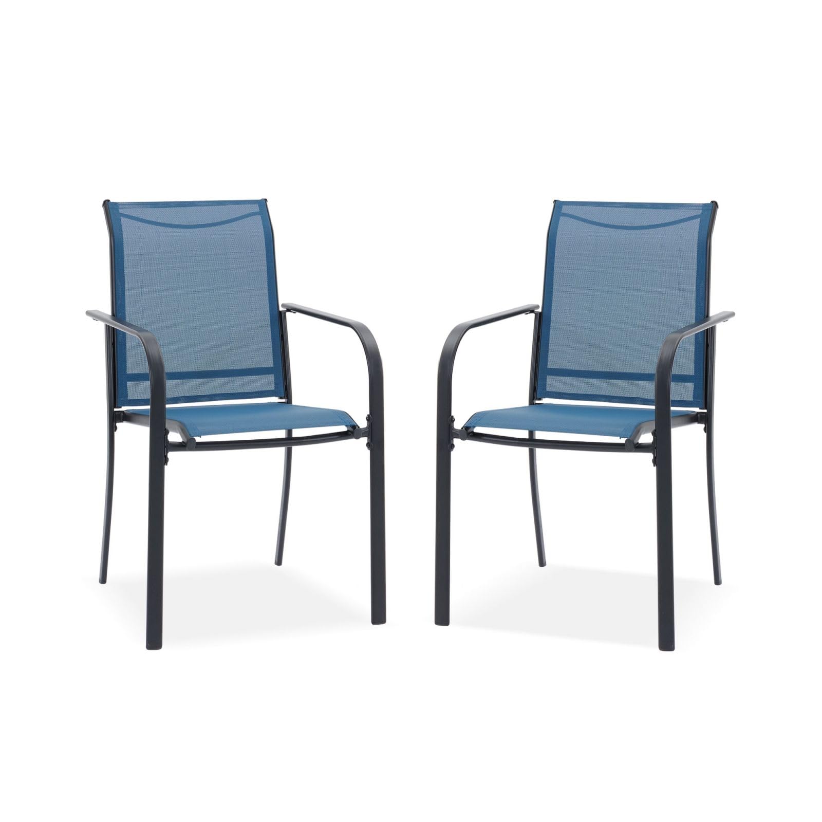DIFY 2 PCS Patio Dining Chairs, Stackable Outdoor Chairs with Metal Frame for Lawn Garden Backyard, Blue