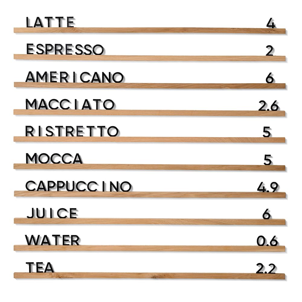 Inko Horeca Wooden Wall Letter Board - Set of 10 Oak Rails 400 Changeable Black Letters - Floating