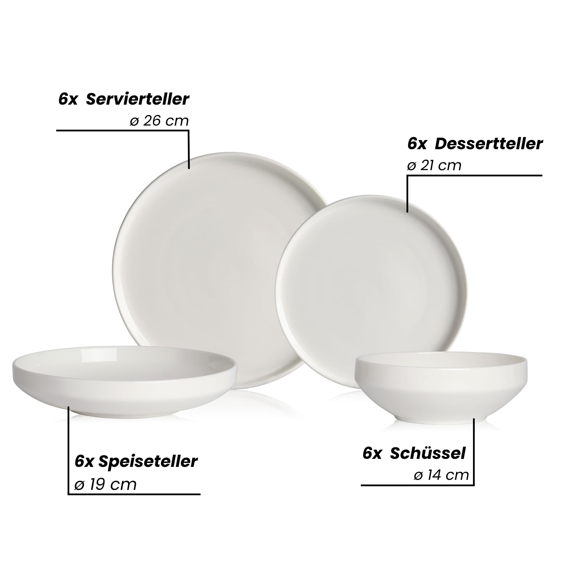 Zoha Pure Geschirrset 12 Personen – modernes Porzellan Tafelservice 48-teilig – elegantes Kombiservice im skandinavischen Stil – hochwertiges weißes Geschirr – spülmaschinengeeignet & mikrowellenfest