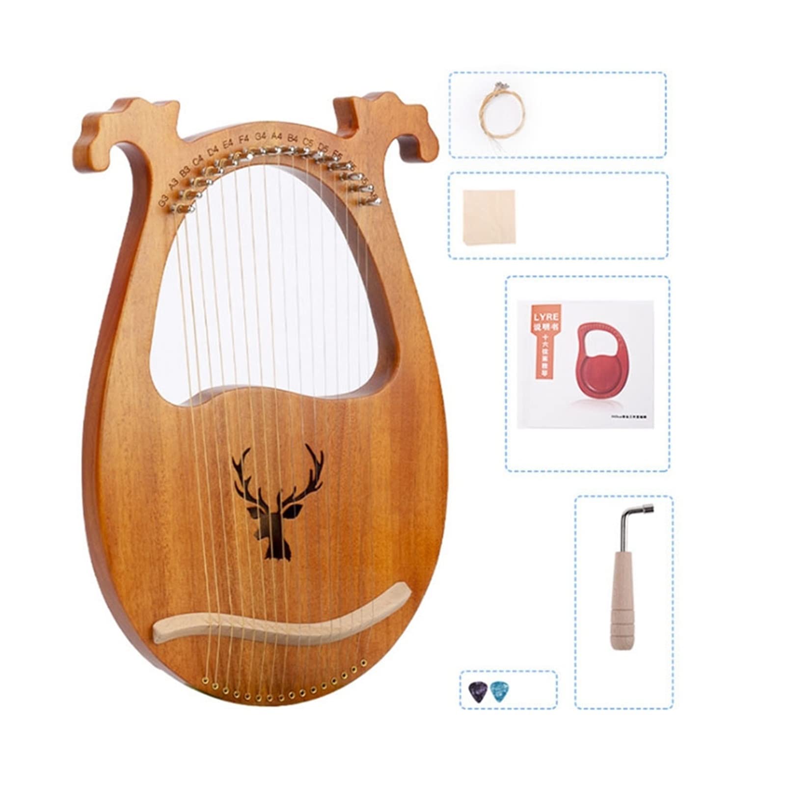 Arpa portatile in legno mogano, 16 corde, 16 toni, strumento musicale lira portatile, regalo per bambini e amici