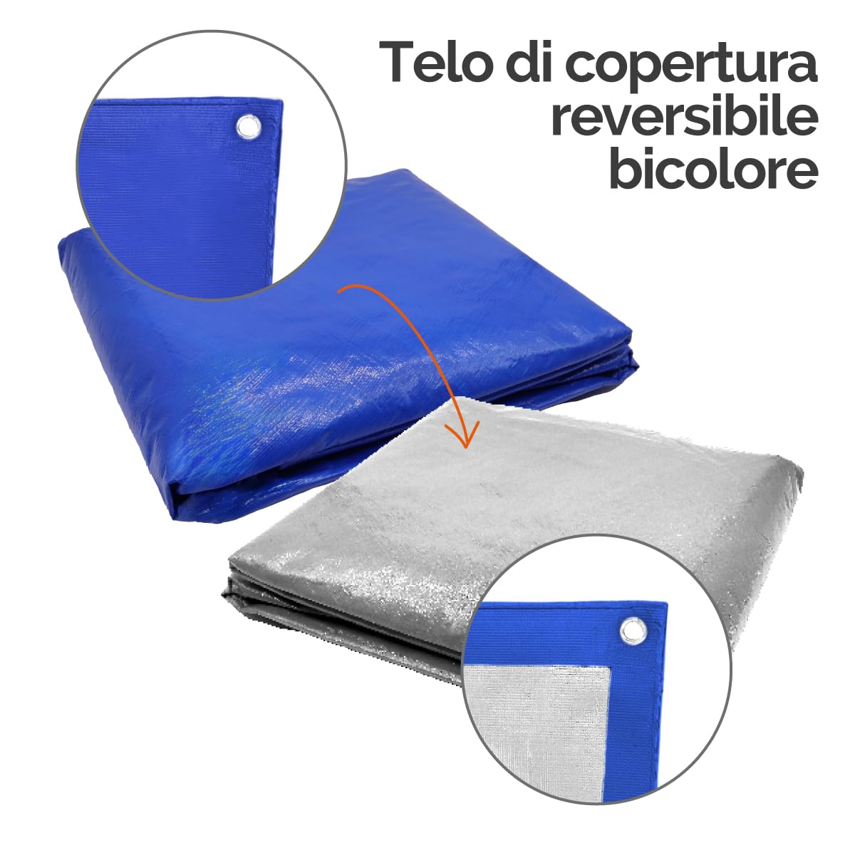 Linxor - Telo di protezione reversibile per piscina fuori terra, 4 stagioni - 150 g/m² - Blu e grigio