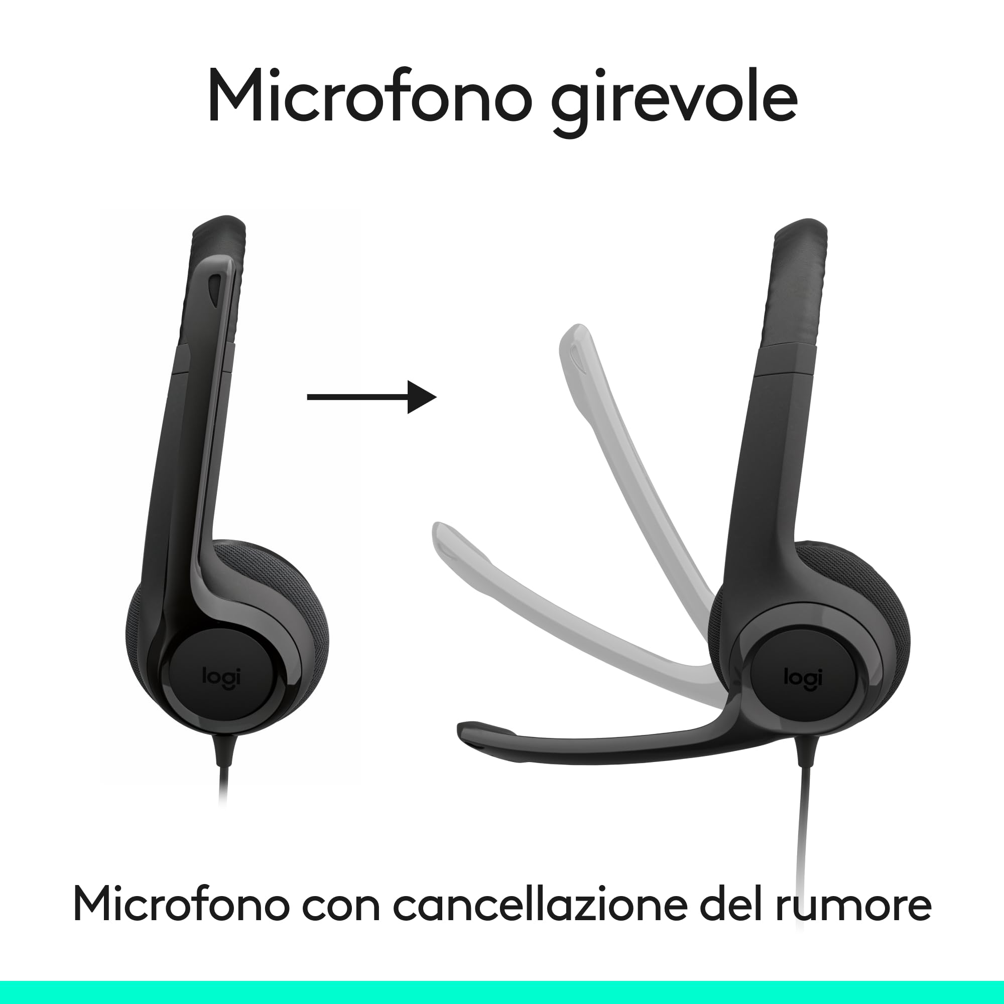 Logitech H390, cuffia con microfono e cavo per PC/laptop, cuffie stereo con cancellazione del rumore, stereo, controlli sul cavo, Works With Chromebook - NERO