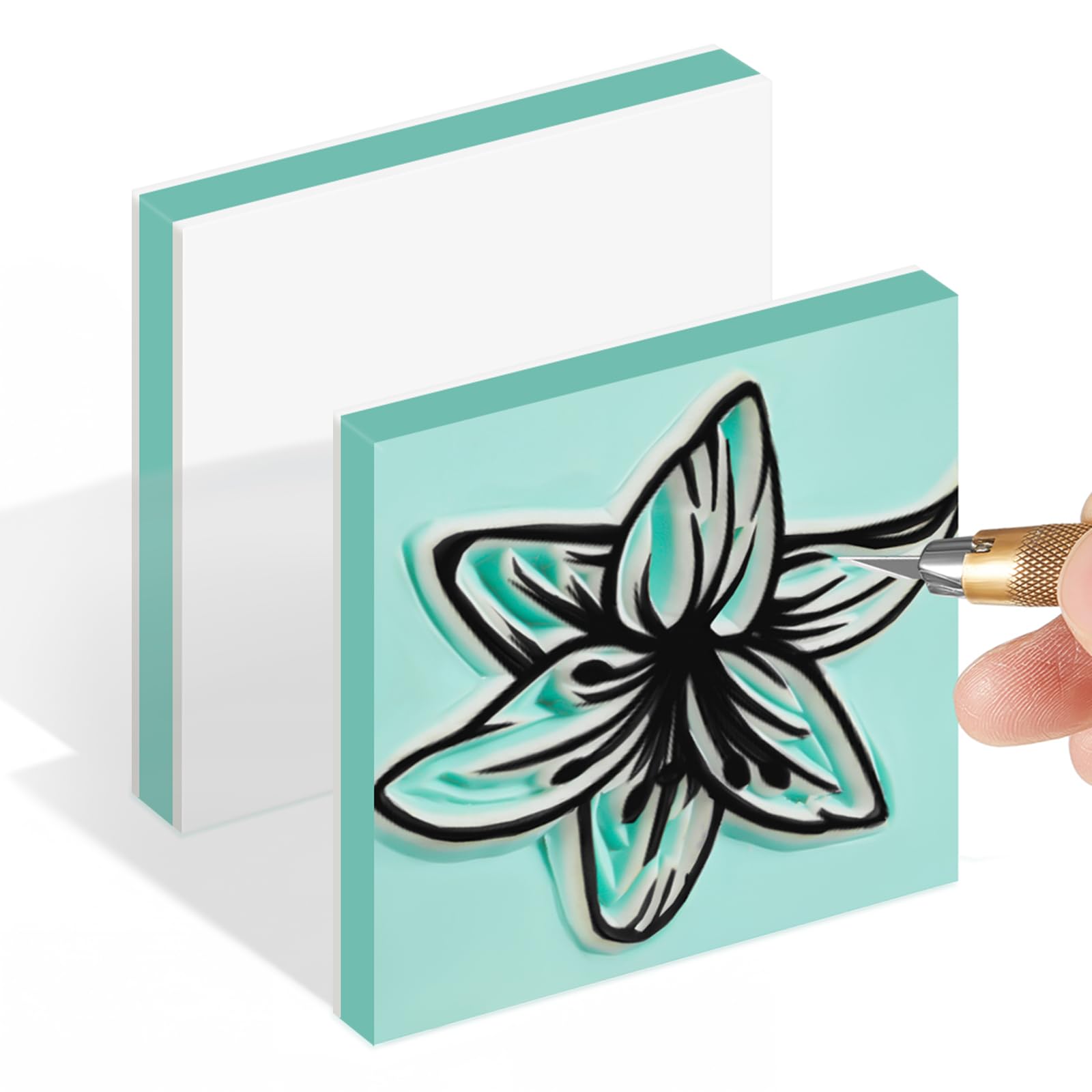 Frienda 1 Pcs 2" x 2" Rubber Carving Blocks Printmaking Stamp, White Green