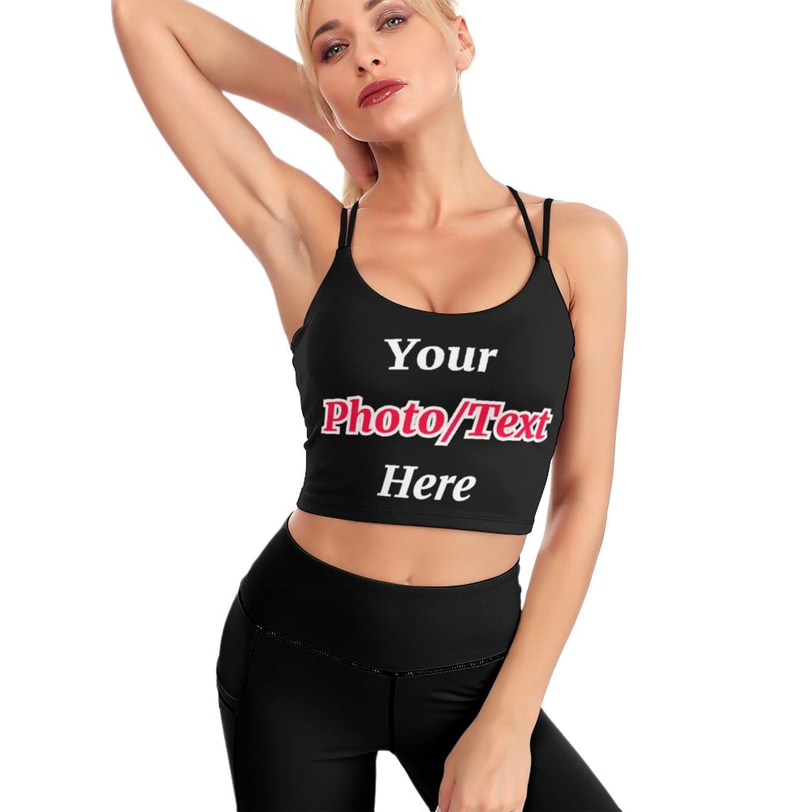Aooedm Women's Pattern 2 Custom Crop Tops Add Photo/Text/Logo Personalised Sports Bras Yoga Top Workout Tank Tops For Girls