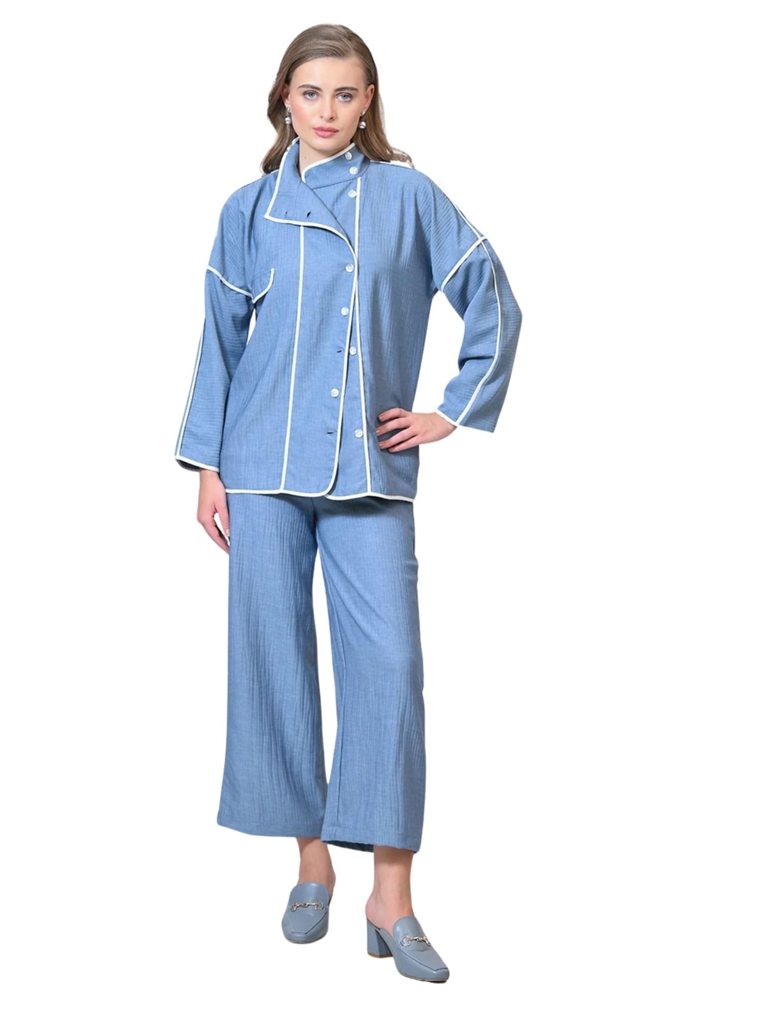 Women's Textured Piping Detail Jacket | Premium Crepe | Full Sleeves | Smart Casual & Office Wear Blazer-picture-26