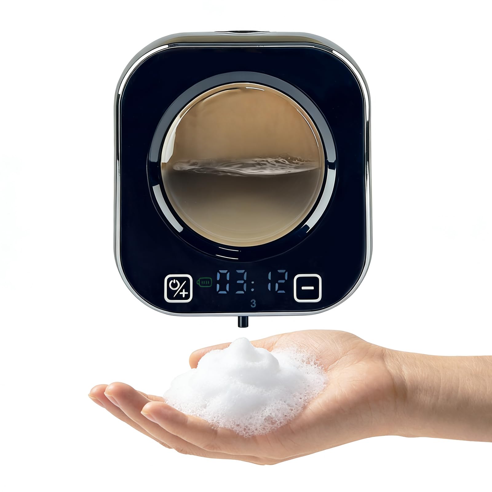 Automatic Bathroom Soap Dispenser, Touchless Soap Dispenser 320 ml with Sensor 5 Levels of Dispensation, Suitable for Bathrooms, Kitchens and Offices, Black