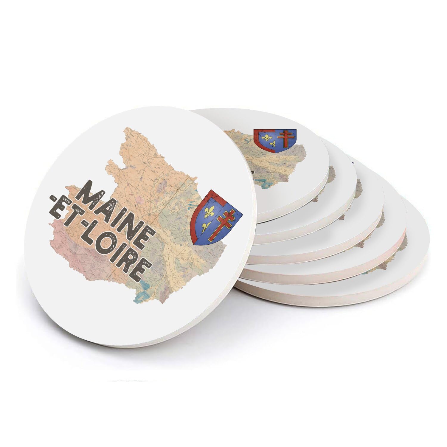 Sous-verres céramique haut de gamme carte ancienne Maine-et-Loire Angers 49