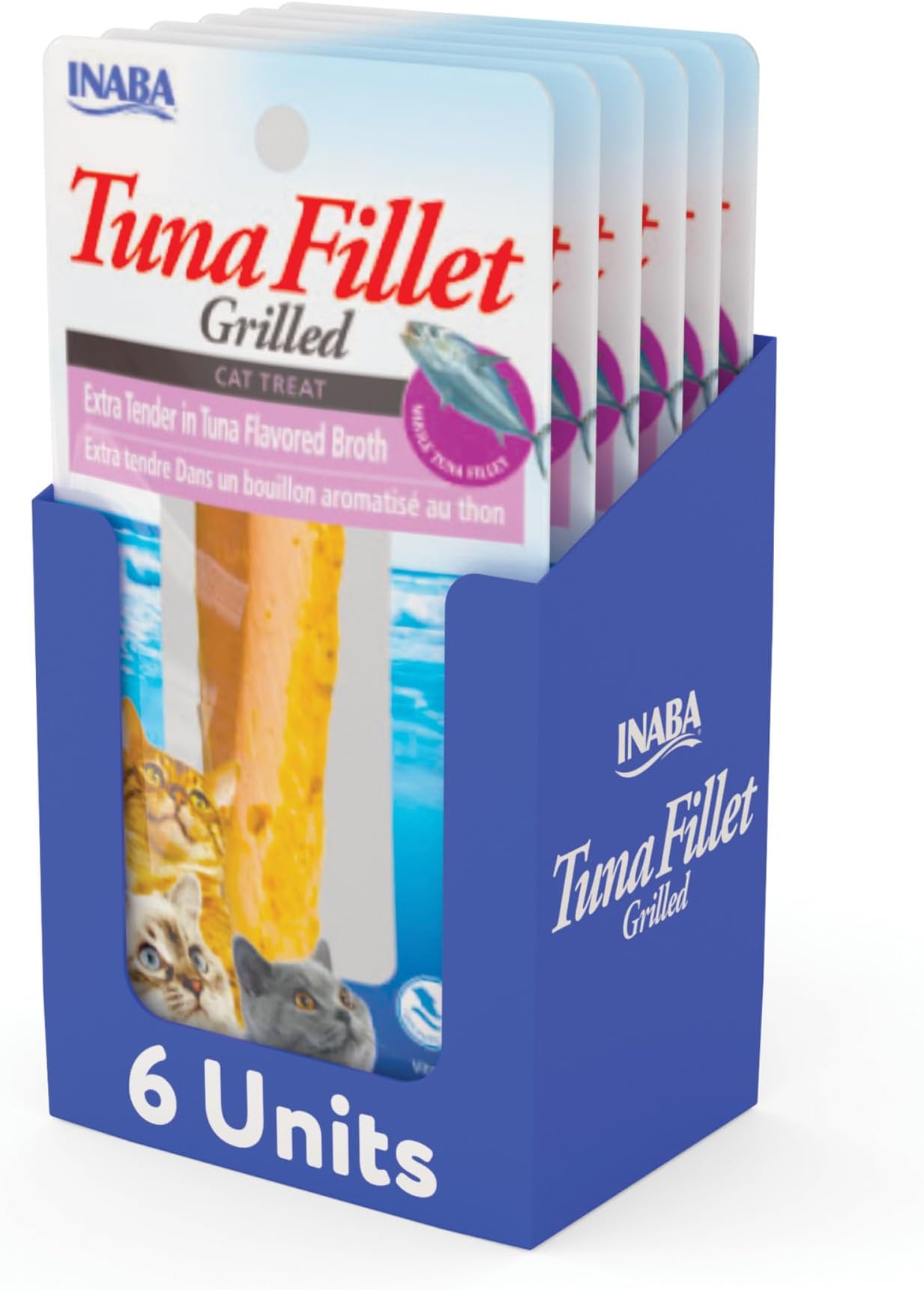 Premium Hand-Cut Grilled Tuna Fillet Cat Treats/Topper with Vitamin E and Green Tea Extract, 0.52oz. Each, Pack of 6, Extra Tender Tuna Broth