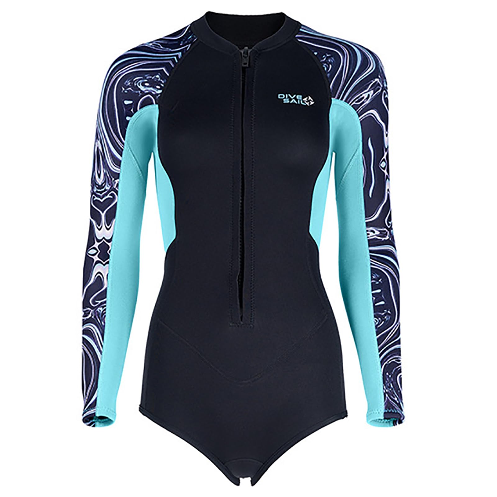 Blue,XS,2MM Neoprene Wetsuit for Women, Long Sleeve One Piece Shorty Surf Suit Swimsuit with Front Zip for Surfing, Swimming, Diving, UPF 50+