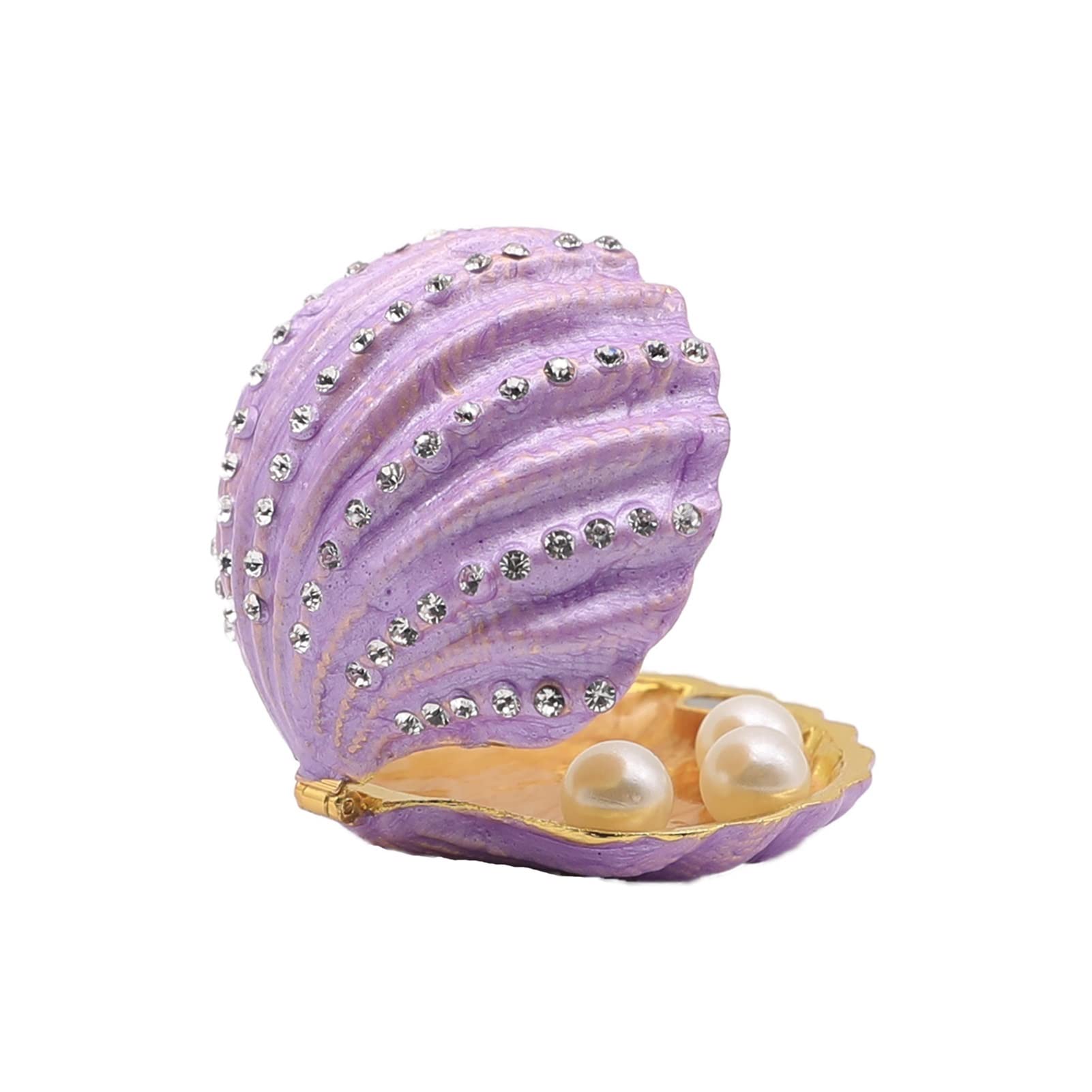 Joyero con Forma De Concha Marina para Anillos, con Diamantes De Imitación, Esmaltado Y Decorativo, con Forma De Animal Marino, Coleccionable(Púrpura)