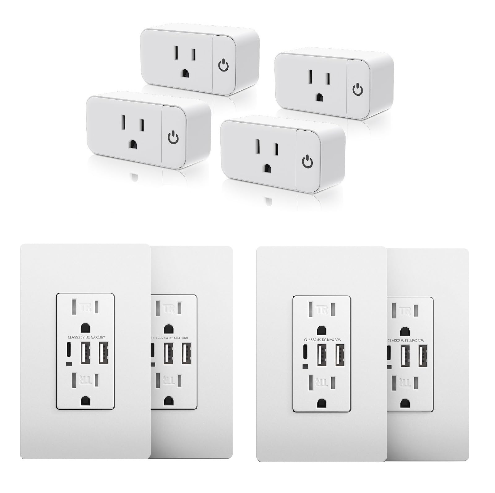4pcs Smart Plug Mini Bundle with 4pcs 6 0A USB C Wall Outlet