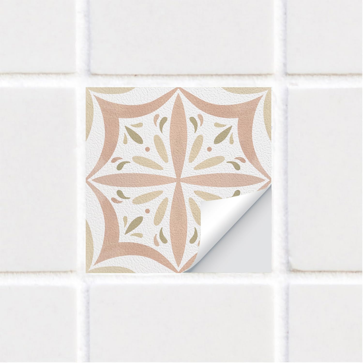 funlife 25 PCS 15X15cm Self-Adhesive Tile Stickers, Textured Vinyl Stick on Tiles, Backsplash Wall Art Decal for Kitchen DIY Decoration, Blush Pink Moroccan