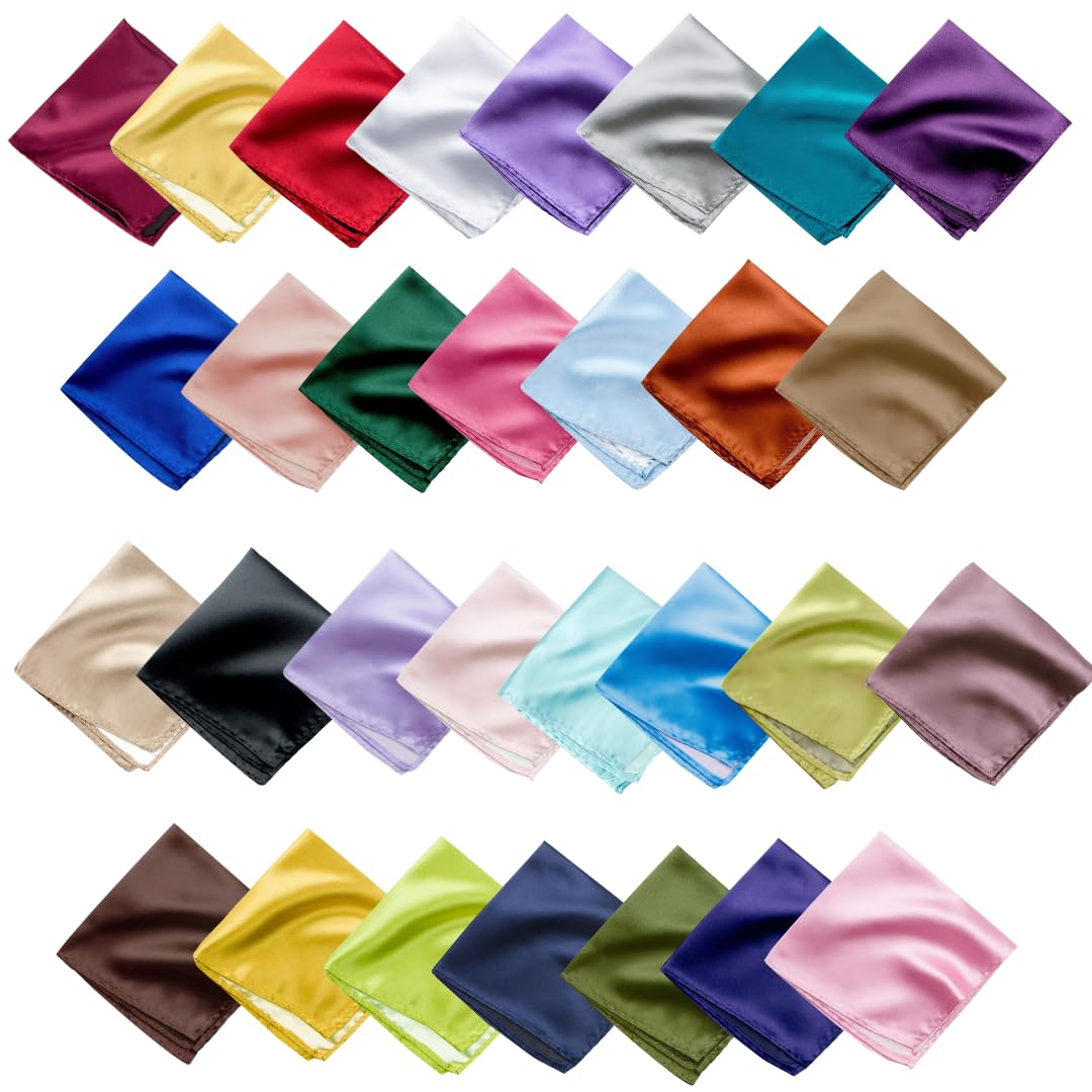 Satin Pocket Square for Men | Wedding Handkerchief for Suits, Blazers & Tuxedo | Men's Pocket Square Combo (Pack of 30) (Multicolor)