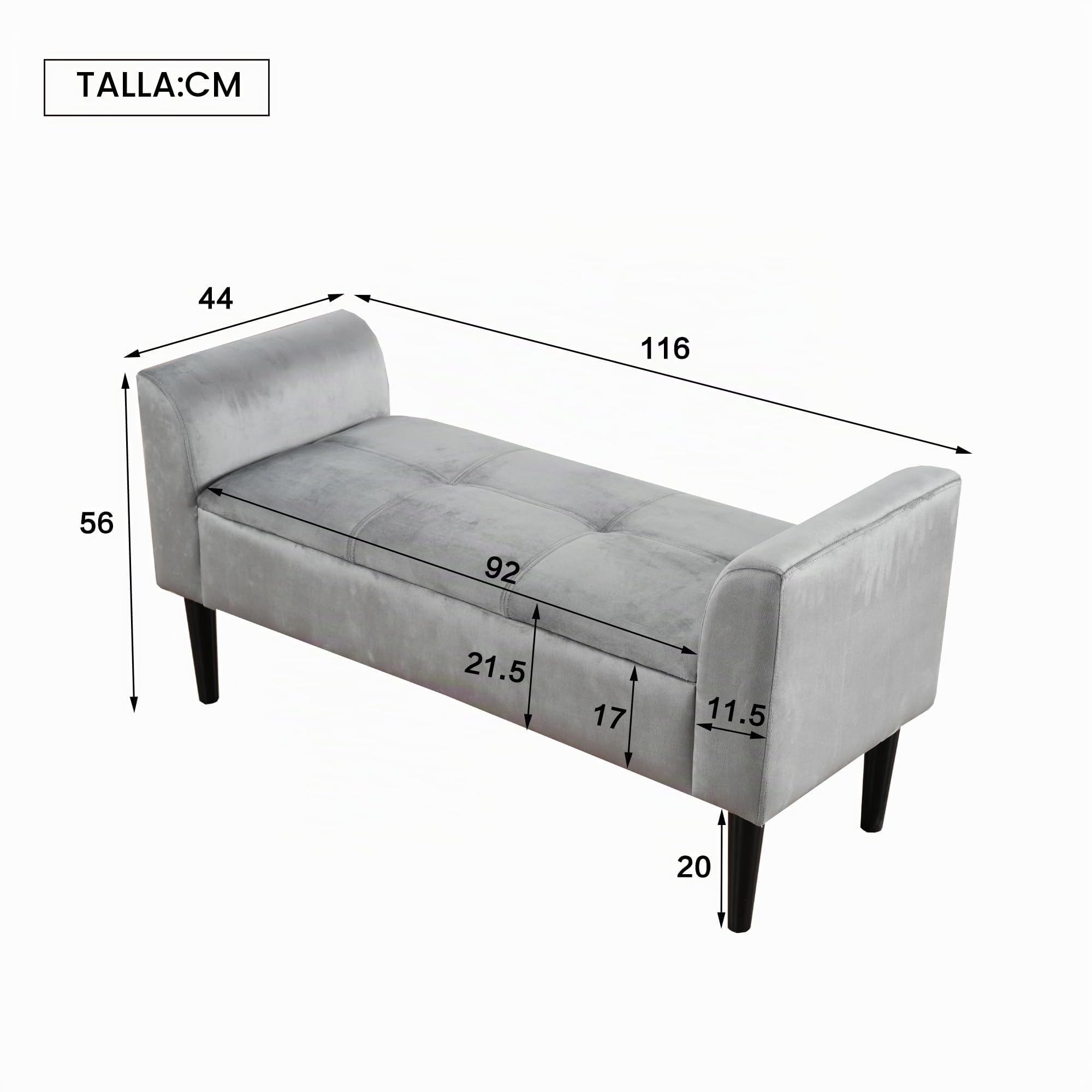 Bancos tapizados con reposabrazos, reposacabezas, cama, taburetes, cama para dormitorio, bancos de piano, comedor con estampado acolchado, terciopelo, tablero DM, gris