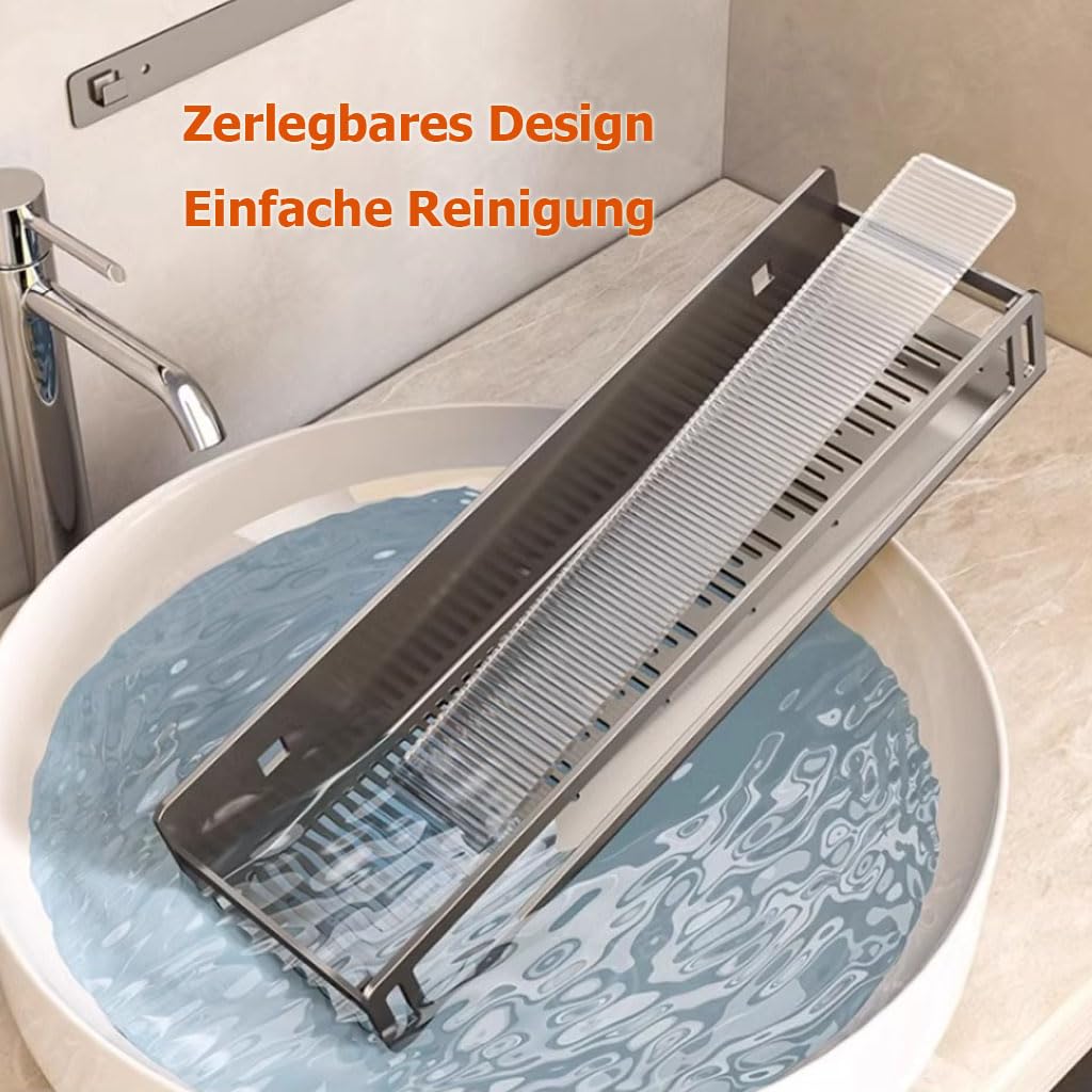 Mensola da Doccia Senza forare, Organizer da Bagno con portasciugamani, Ripiani ventilati, scaffale Doccia salvaspazio in Alluminio Resistente alla ruggine,Modell c,40cm