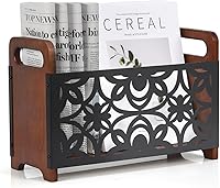 QILICHZ Rustic Wood Magazine Holder Rack - Farmhouse Floor Organizer for Books, Newspapers, Files & Mail with Lotus Pattern