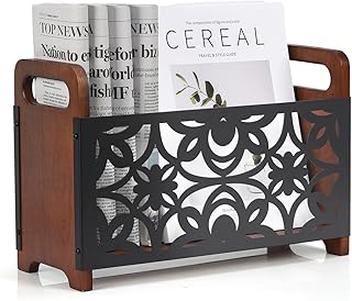 QILICHZ Magazine Holder,Wood Magazine Rack Floor,Rustic Magazine File Holder Organizer,Decorative Magazines Storage Basket for Books,Newspapers,Mails,Files