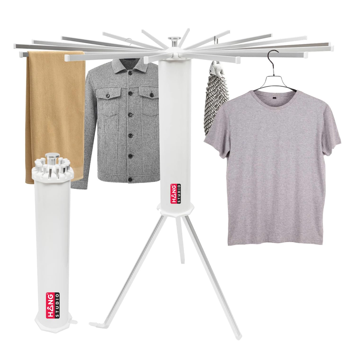 HANG STUDIO Foldable Clothes Dryer Stand Racks for Drying - Multi Way Folding & Rotatable - Lightweight Heavy Duty Aluminium Rails - (White, 3.9 Feet Length, 16 Rods, Large)-image-33