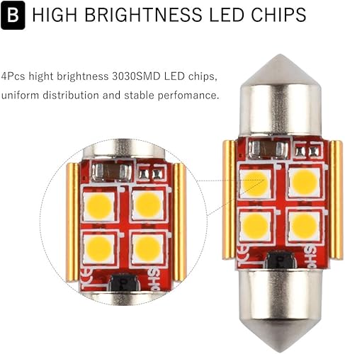 Miniatura 4 de 1797 Bombilla LED DE3175 DE3021 DE3022 de 1.220in, luz blanca cálida 3030 SMD para automóvil, mapa, placa de matrícula, cajuela, marcador lateral,