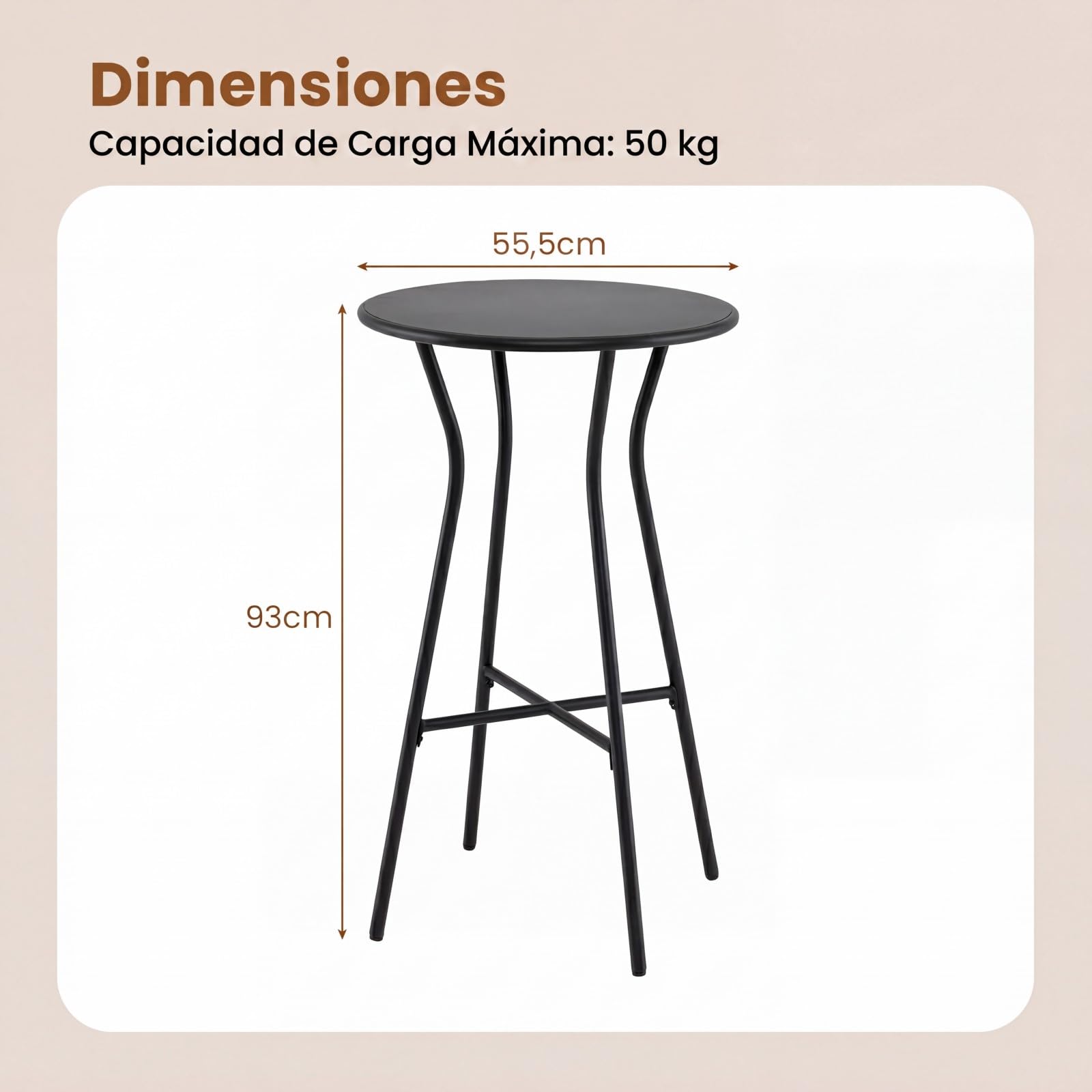 COSTWAY Mesa de Bar Alta Exterior, 55,5 x 93 cm, Mesa Alta Redonda con Reposapiés en Forma de X, Estructura de Metal, Interior y Exterior Terraza Patio, Negro