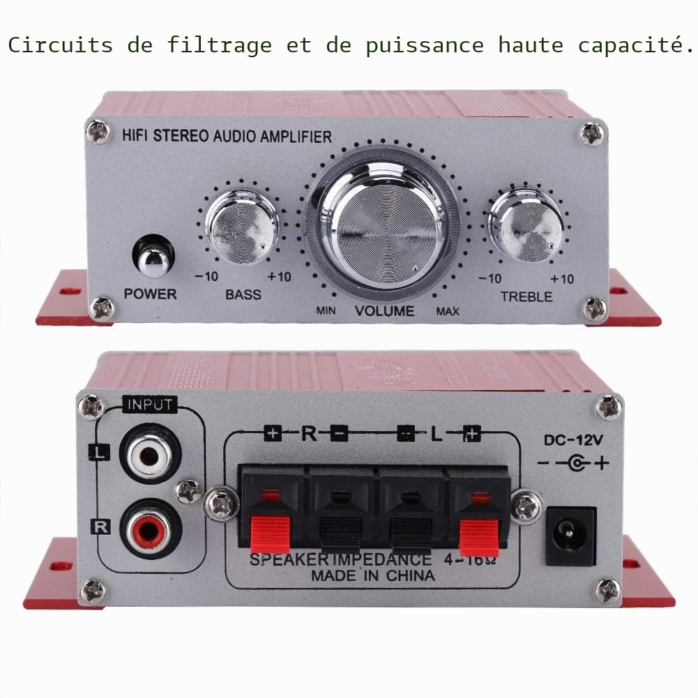 Amplificateur Numérique 20 Wx2, 4 Canaux Amplificateur Audio Hifi Stéréo Digital, Mini Amplificateur de Puissance Audio Stéréo pour PC CD DVD MP3 FM