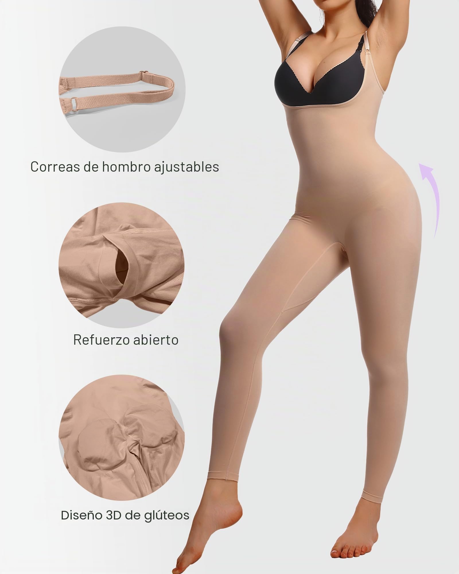 SHAPERX Body Reductor Mujer Pantalones Moldeadores - Shapewear Bodysuit con Control de Abdomen y Cintura, Lencería Moldeadora con Tirantes Ajustables