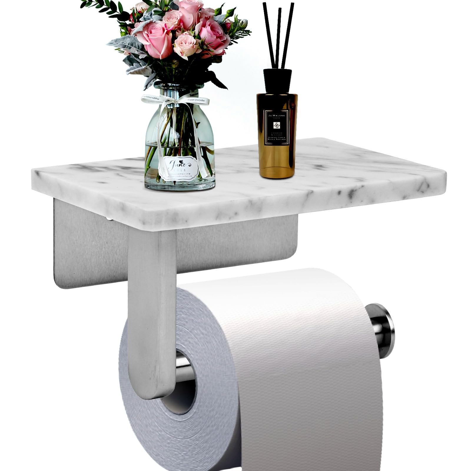 Amazon.com: Toilet Paper Holder with Natural Marble Shelf for Bathroom ...