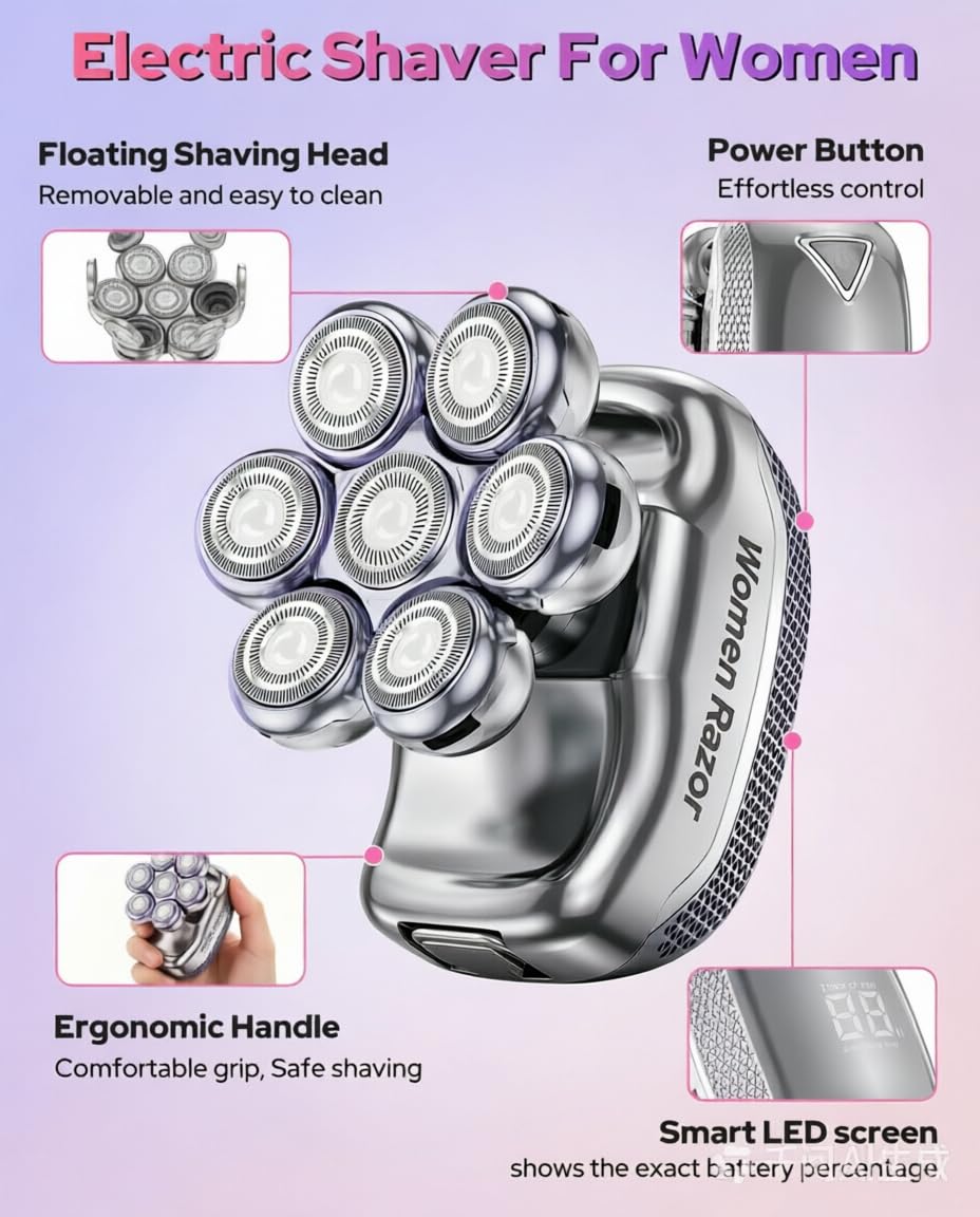 UpperX Groomer elettrico a testa galleggiante 7D, kit di rifilatura ricaricabile 6 in 1, rasoio impermeabile IPX6, depilatore portatile adatto per uomini e donne, depilazione completa