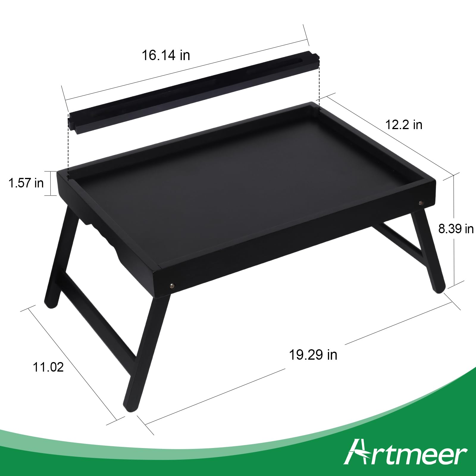Bandeja para Cama de Desayuno Con Asas y Patas Plegables - Mesa de Bambú Con Ranura para Medios y Ordenador Portátil