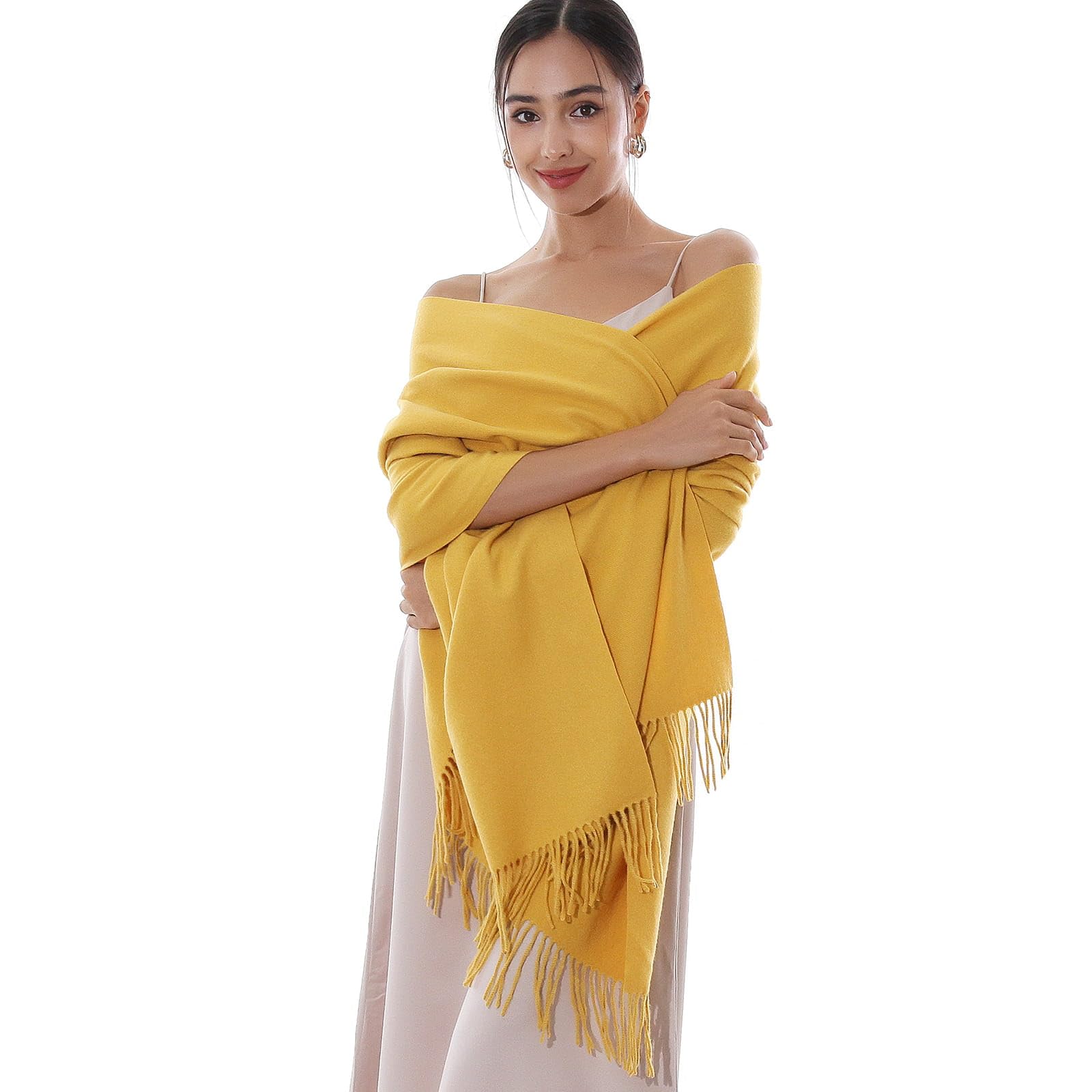 Riiqiichy Women's Turmeric Scarf Yellow Pashmina Shawls And Wraps For Wedding Winter Scarves