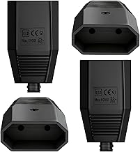 4 x Euro Coupling Schuko Flat Rubber Socket Female 250 V IP20, European Connector Flat Contact Protection, Suitable for Indoor Use (4, Black)