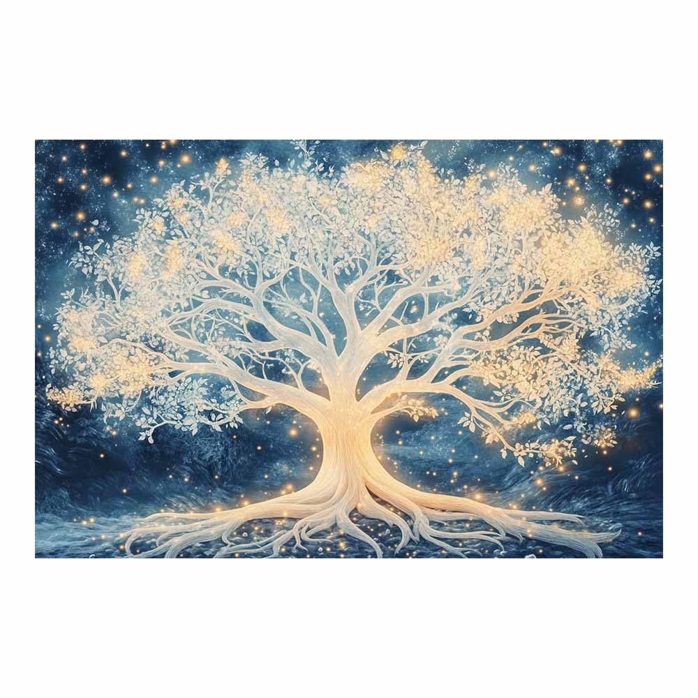ZAMAEIU Tree of life wall decor Star-Branch Tree On Canvas Prints Poster Pictures for Living Room Bedroom Home Office Wall Decoration(white)-80x120cm Unframed